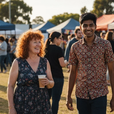 Diverse group of people enjoying a community festival in Donnybrook, Australia