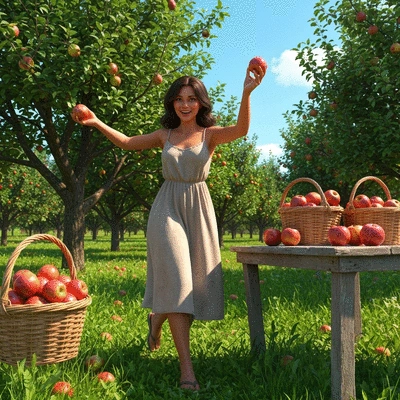 Family picking apples in an orchard at the Donnybrook Apple Festival