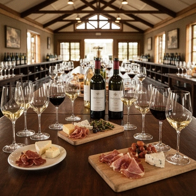 Wine tasting at Donnybrook winery with various wines and food pairings