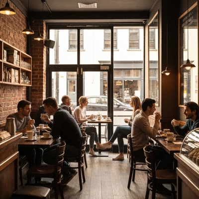 Cozy local coffee shop in Donnybrook with patrons enjoying drinks